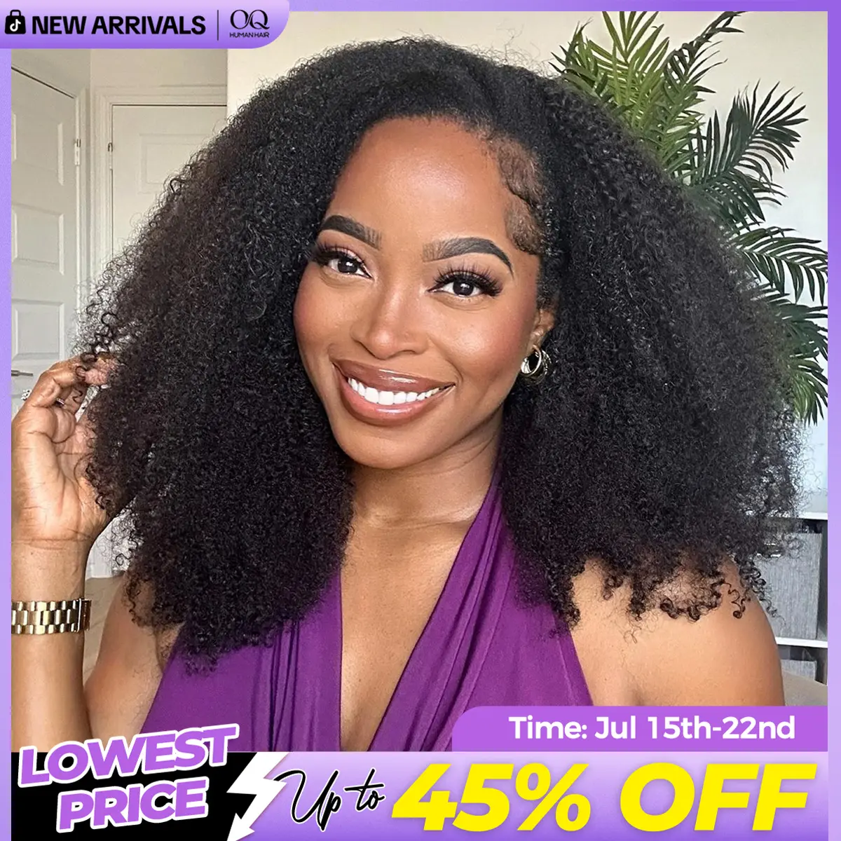[3 In 1 Half Wig] OQ HAIR Afro Curly Wear Go Glueless Half Wig 180% 250% Density Upgrade With Drawstring Cap Invisible Hairline Human Hair Wigs Beginner Friendly #DealsForYouDays