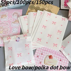 50pcs/100pcs/200pcs Simple Bow Heart Paper Bags, Elegant Gift Packaging, Perfect for Halloween Christmas Birthday Parties