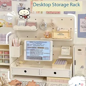 Hole board desktop vertical board small card storage and display rack, layered small partition, dormitory star-chasing punch-free shelf, dressing table cosmetics storage rack, desktop storage, organizing tool, including 2 drawers, 3 hooks,