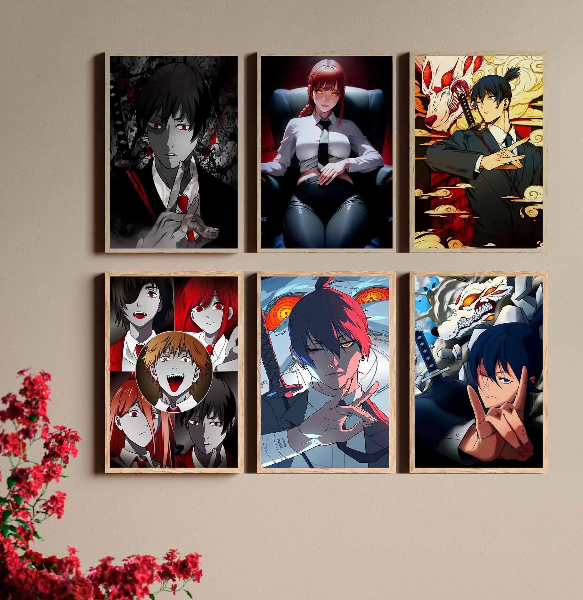 Chainsaw Man Anime Wood Poster Set (6 Pcs), High-Quality Print Wall Decor for Chainsaw Man Fans, Ideal for Bedroom, Kid Room, Classroom