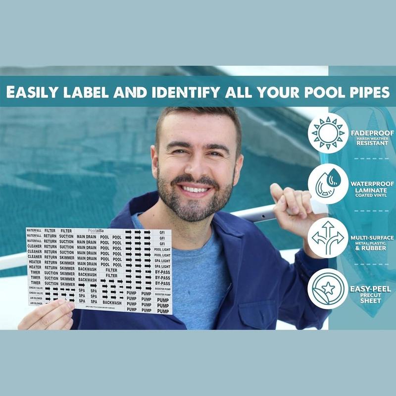 Poolzilla Premium Waterproof Sticker Labels For Swimming Pool Plumbing and Equipment