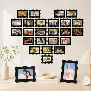 15pcs Creative Rectangular Wave Decorative Picture Frame Set,4*6" Heart Shape Photo Frames Wall Record, Wall Gallery Frames, Home Decoration