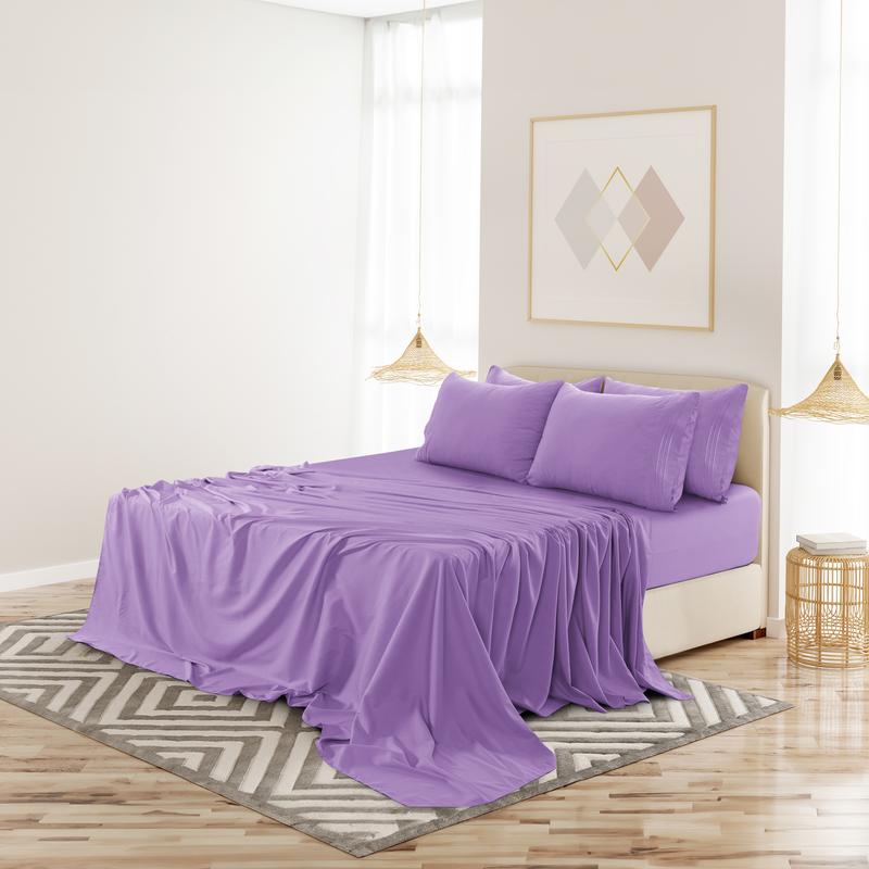 LUX DECOR 6-Pc Paisley & Solid Embroidered Bed Set- King Bed Sheet & Pillowcases - Upto 16" Deep Pocket Hotel Luxury Cozy Polyester Queen Sheets- Decorative Bedsheet Sets-Breathable Durable Sheets