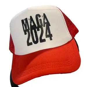 MAGA 2024 Trucker Hat - Red & White, Black "MAGA" Text, Adjustable Fit, Classic Design