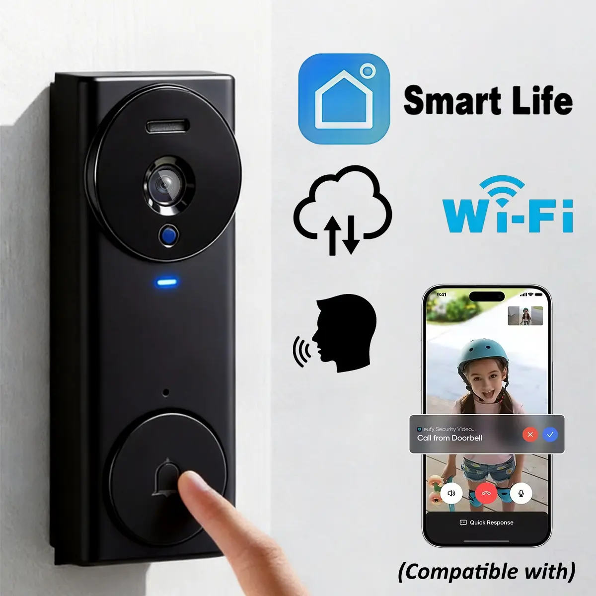 Smart Video Wireless WIFI Doorbell,Home or business security,Two-Way Talk,Advanced motion detection,HD camera and real-time alerts to monitor your front door,2.4GHz Wi-Fi Only