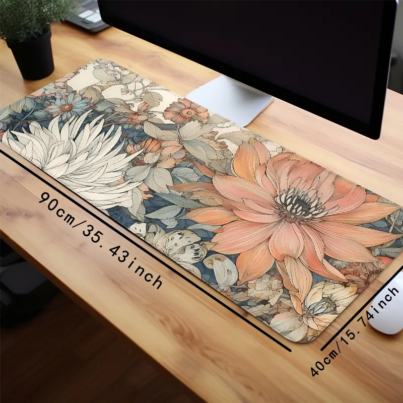Elegant Floral Design Mouse Pad Flowers Aesthetics Art Desk Mat Extended XL MousePads Office Desk Accessories- Multicolor Non-Slip Stitched Edge Computer Mat For Desk 35.4x15.7 Inches Rubber Base Keyboard Pad