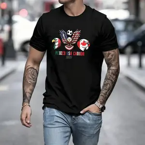 Meigaom Chinese Three Kingdoms themed print T-shirt featuring an eagle head flag element design; casual crew neck short sleeves; unisex; trendy and versatile top suitable for everyday wear and outdoor activities.