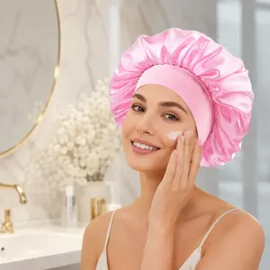 Satin Silk Sleep Cap for Women Wide Brim Elastic Hair Bonnet Soft Charmeuse Night Cap for Curly Wavy Frizzy Hair Care