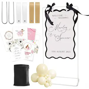 Wedding Welcome Sign Stand, Welcome to our Wedding Sign Holder, White Easel Stand for Sign Poster With Design Bundle & Ground Stakes & Leather Sign Hanging Straps, Linen Sign Stand for Wedding Decor