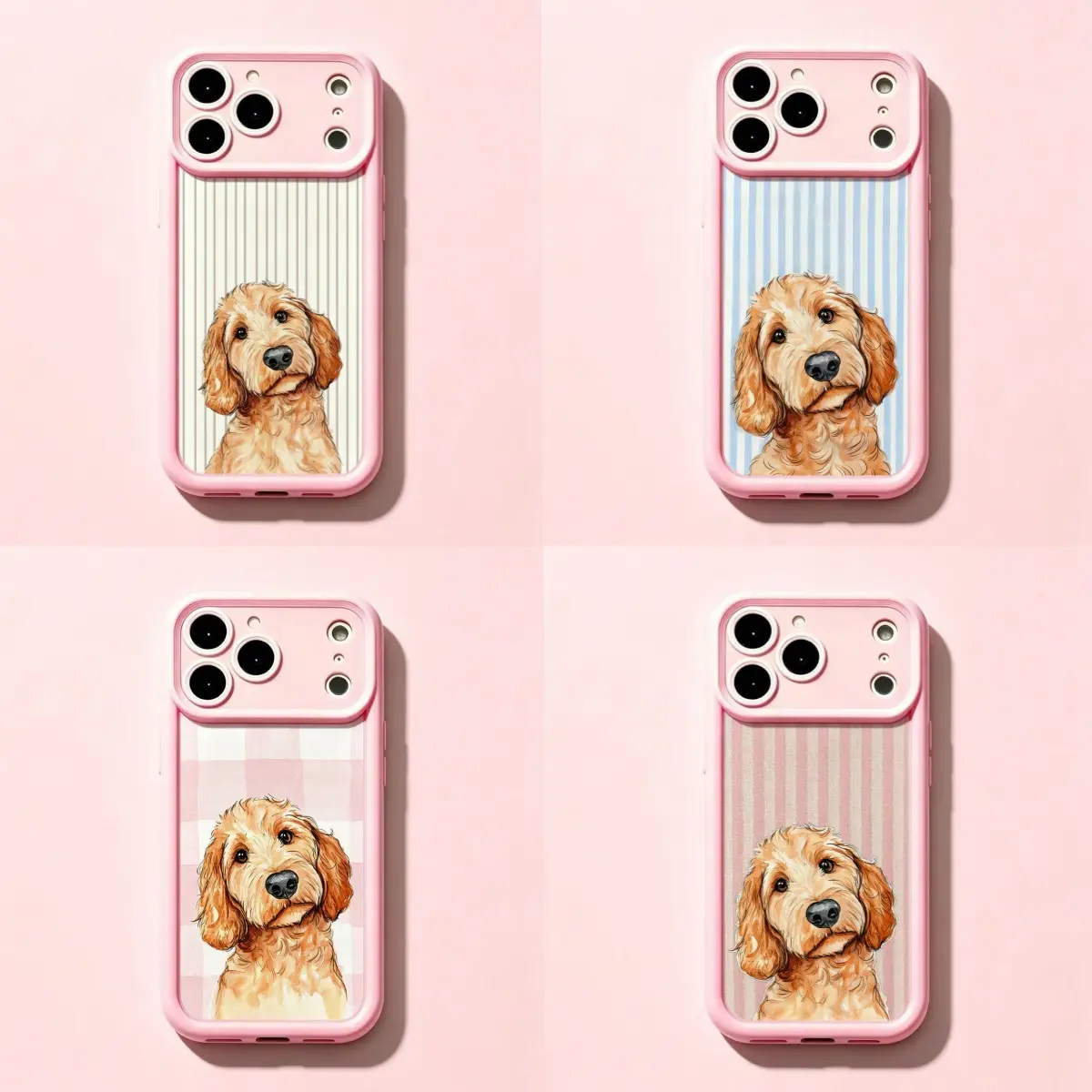Cute Goldendoodle Blue Stripe Phone Cover for Dog Lovers Aesthetic For iPhone 17 Pro Max 16 15 14 13 mini 12 mini 11 for Samsung S21 S22 S23 S24 S25 S26 Phone Case|Gift for Dog Lovers