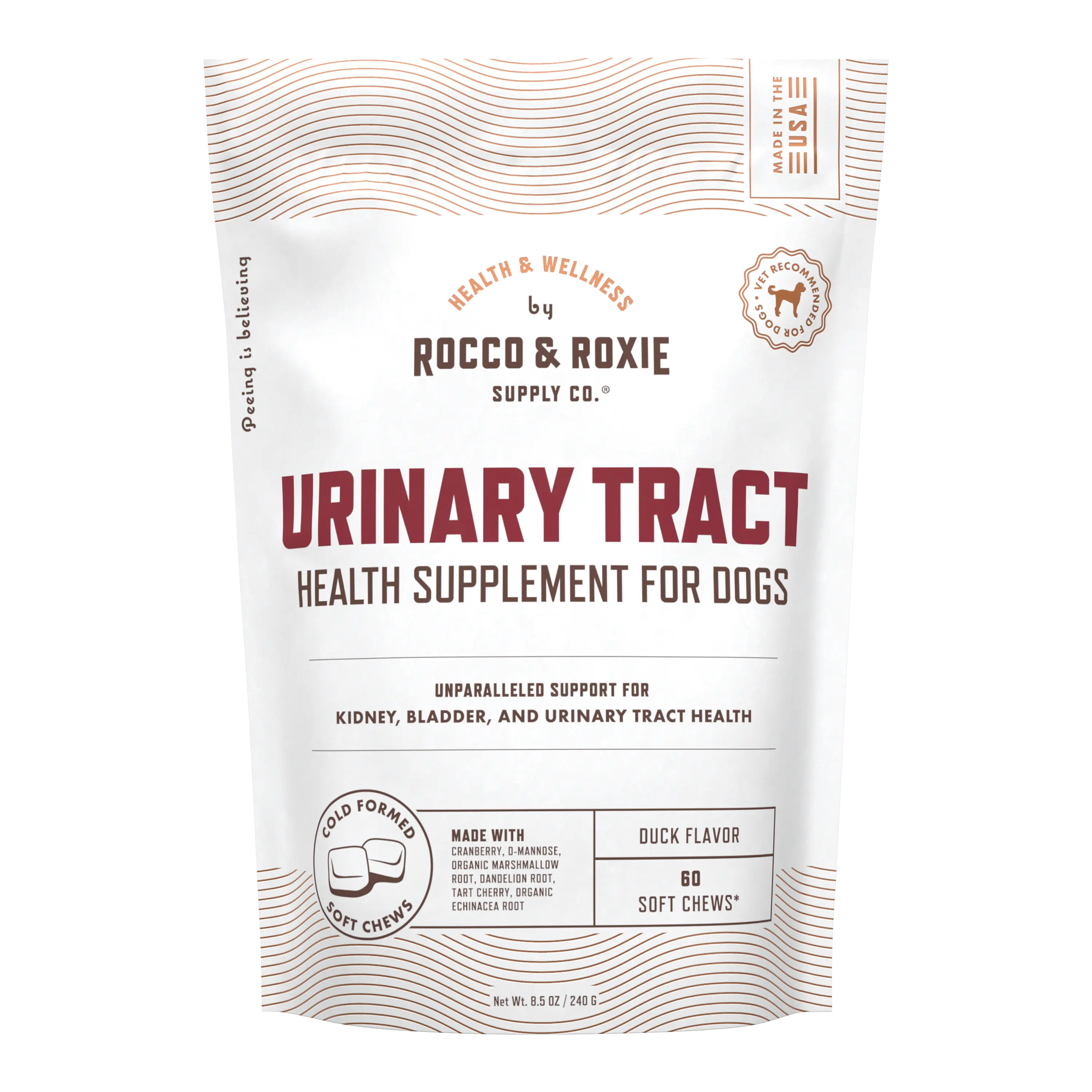 Rocco & Roxie Urinary Tract Health Soft Chews for Dogs - 60 Count, Duck Flavor, Cranberry Extract & Tart Cherry, Vet Recommended, Made in USA