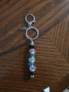 Silver Beaded Keychain with Colorful Crystal Beads and Secure Clasp for Everyday Use