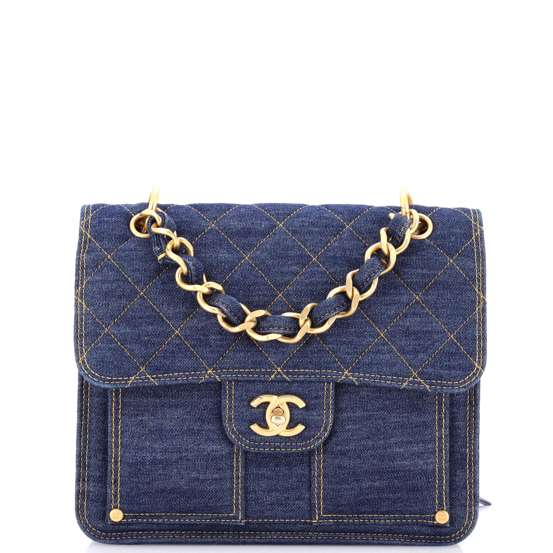 Pre-owned CHANEL Denim Backpacks Double You CC Flap Backpack Quilted by Rebag