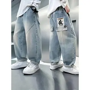 All-Season Casual Jeans with Practical Large Pockets, Fashionable Logo Design, Slim Fit for Versatile Styling, Comfortable and Durable Denim Pants