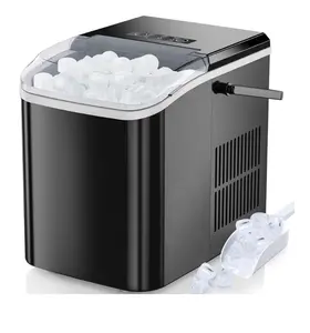 EDX Countertop Ice Maker, Self-Cleaning Portable Ice Maker Machine with Handle and Ice Scoop 9Pcs/6Min 26.5Lbs/24H Black