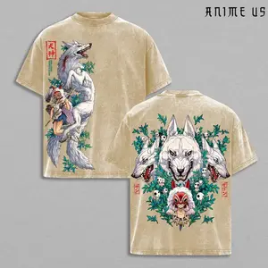 Princess Mononoke T-Shirt, Studio Ghibli Vintage Washed Tee, San and Moro Wolf Spirit Anime Shirt, Oversized Japanese Streetwear, Dark Aesthetic Manga Graphic Top, Unisex Casual Anime Fashion