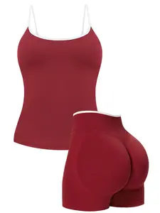 Women's Workout Sets for Women 2 Pieces, Colorblock Strap Seamless Sports Bra High Elastic Hip Lifting Leggings Two-Piece Suit Outdoor Running Fitness Sportswear, Athletic Wear, Summer Sportswear