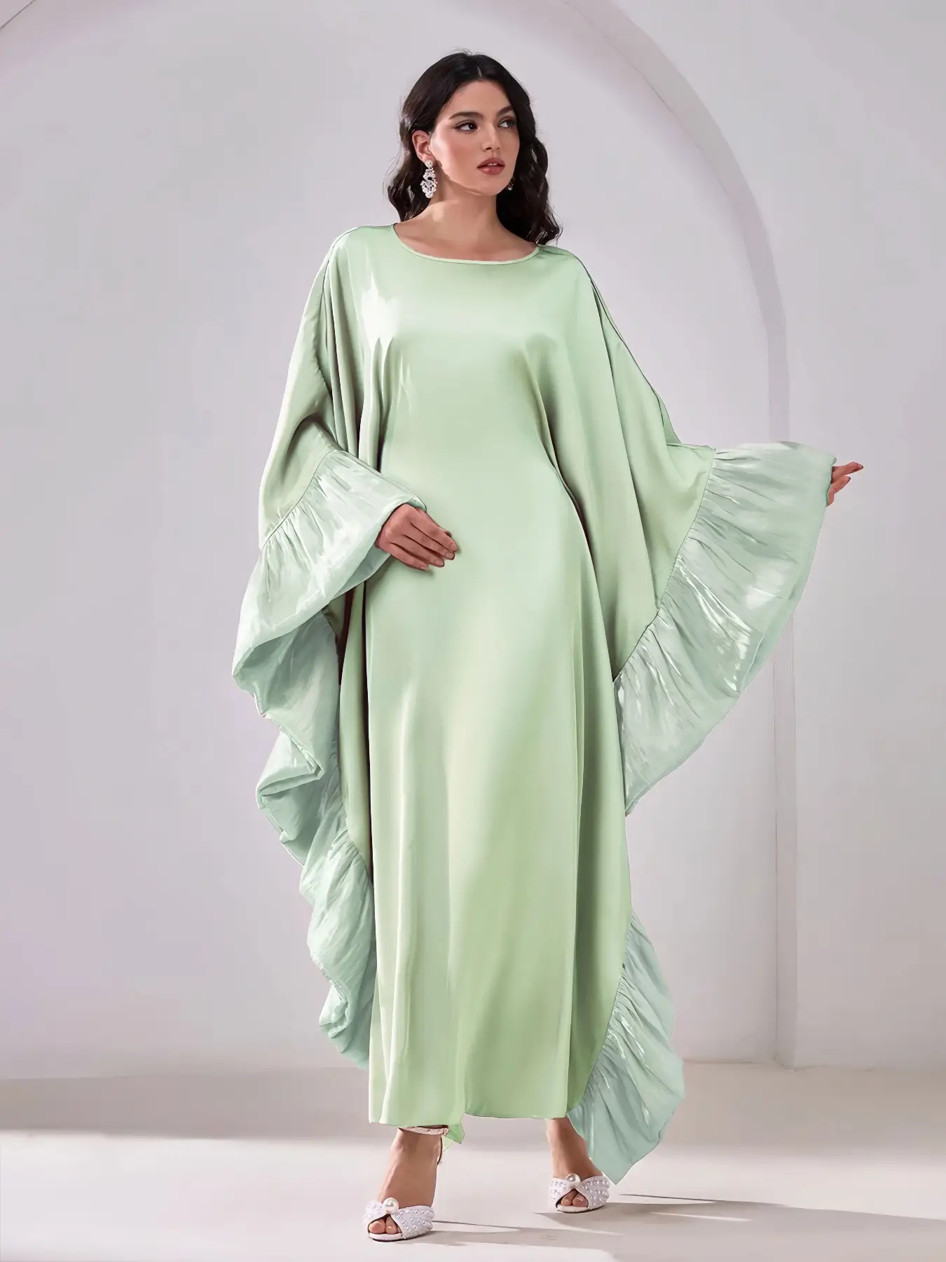 Women's Muslim Middle Eastern Long Robe Plain Color Abaya Party Dress, Loose-Fitting Woven Fabric, All Seasons Modest Style