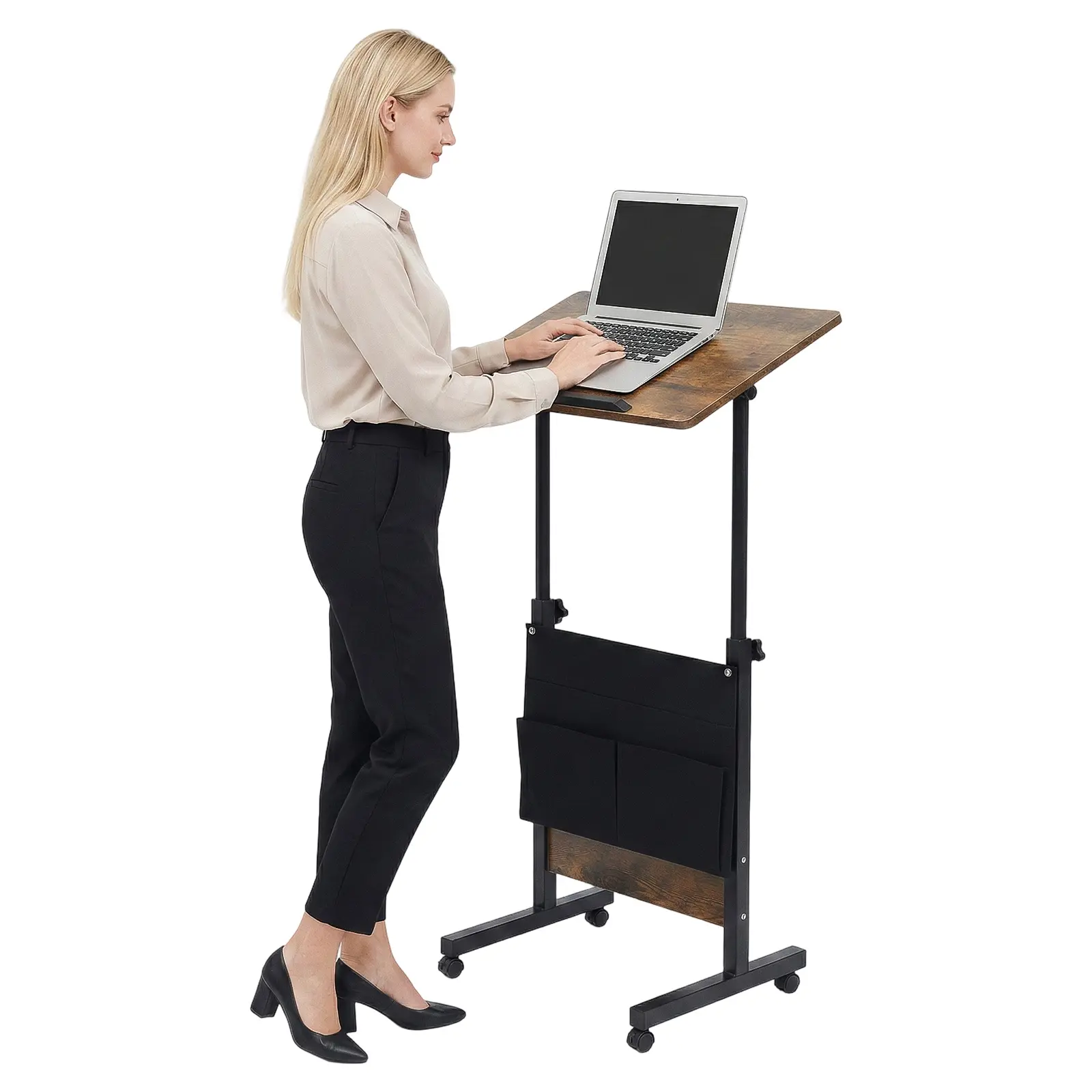 Adjustable Height Standing Desk with 360° Swivel Wheels & Brakes, 90° Tiltable Mobile Computer Desk with Storage Bag, 24x16 Inch Rolling Laptop Table for Home Office, Study, Bedroom (32-47in Height) Father Son High School Graduation Gift