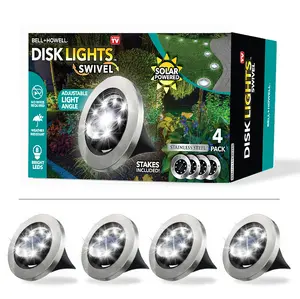 Bell + Howell Stainless Steel Disk Lights, Solar Powered, Pathway & Landscape Swivel Lights