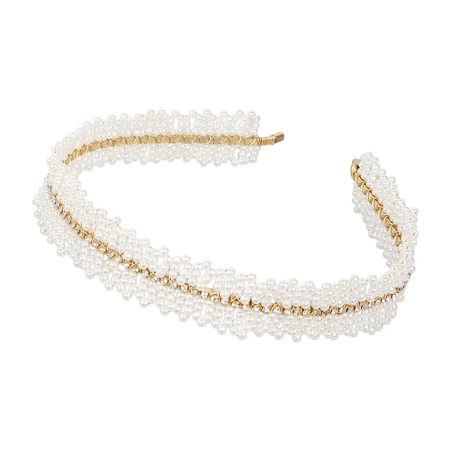 Vintage-Inspired Elegant Pearl & Rhinestone Wide Headband - Bandeau Headband, High-Gloss Pearls & Crystals, Flexible Metal Frame, Shining Hair Accessory for Brides, Wide Headbands, Bandeau Headbands
