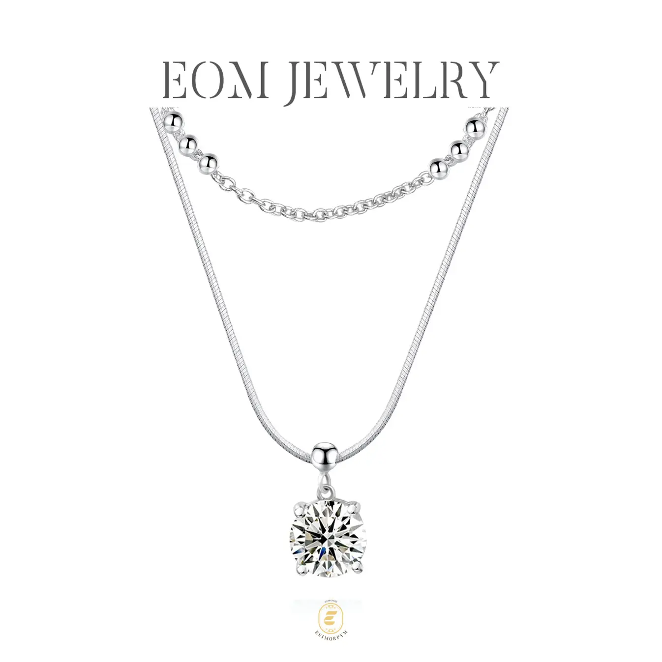 EOM Moissanite 2ct Whispers of Love Copper Pendant Necklace Silver-Plated Wedding Engagement Anniversary Gift for Women