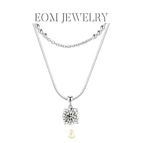 EOM Moissanite 2ct Whispers of Love Copper Pendant Necklace Silver-Plated Wedding Engagement Anniversary Gift for Women
