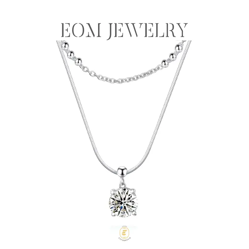 EOM Moissanite 2ct Whispers of Love Copper Pendant Necklace Silver-Plated Wedding Engagement Anniversary Gift for Women