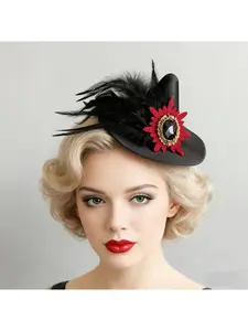 Halloween Witch Feather Witch Hat Gothic Style Small Top Hat Stage Play Party Performance Accessory