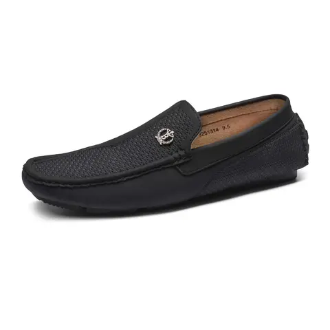 BRUNO MARC Anniversary Men's Slip-On Fashion Leather Loafers - Textured Smooth PU Upper, 0.5" (approx) Cushioned Flat, Sleek Look, Quick On-Off, Breathable All-Season Business Casual Round Toe Footwear