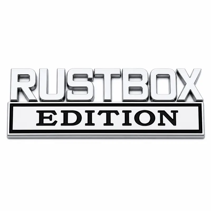 RUSTBOX Edition 3D Metal Car Emblem Badge, Adhesive Auto Decal for Truck SUV Tailgate Fender, Chrome Black Decorative Badge