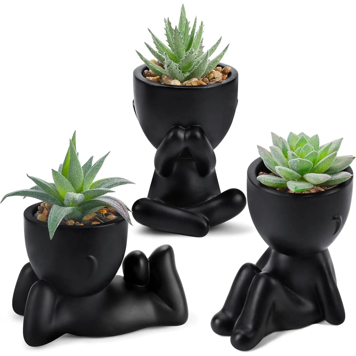 Der Rose 3pcs Flocked Coating Human Form Decorative Plastic Fake Succulents - Artificial Plants for Busy People’s Aesthetic Indoor Home Decor (Bathroom, Bedroom), Indoor Decor