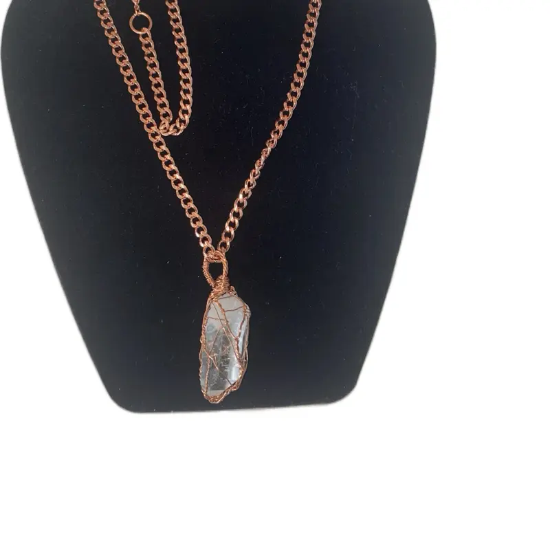 Clear Quartz Crystal Set Bracelet Earrings Necklace 100% Copper Diamonds cut chain.