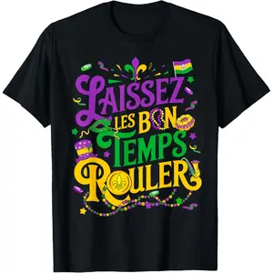 Laissez Les Bon Temps Rouler Mardi Gras Beads Fleur De Lis T-Shirt