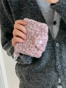 Fashion Simple Design Leopard Print Coin Pouch, Cute Sweet Blue Plush Large Capacity Portable, Stylish Storage Bag, Stylish Wallet, Wallet Purse, Wallets Women