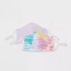 Cat & Jack Kids 2-Pack Cloth Face Coverings, Tie-Dye and Purple Design, Unisex Style, Cotton Material mask