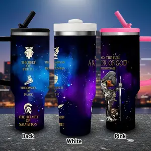 1 pc 40 oz Stellar Knight Armor tumbler, symbolic Christian warfare art cup with lid and straw, winter insulated travel mug, gift for women and men, ideal for Valentine’s Day, Easter, birthday gifts, iced/hot coffee cup