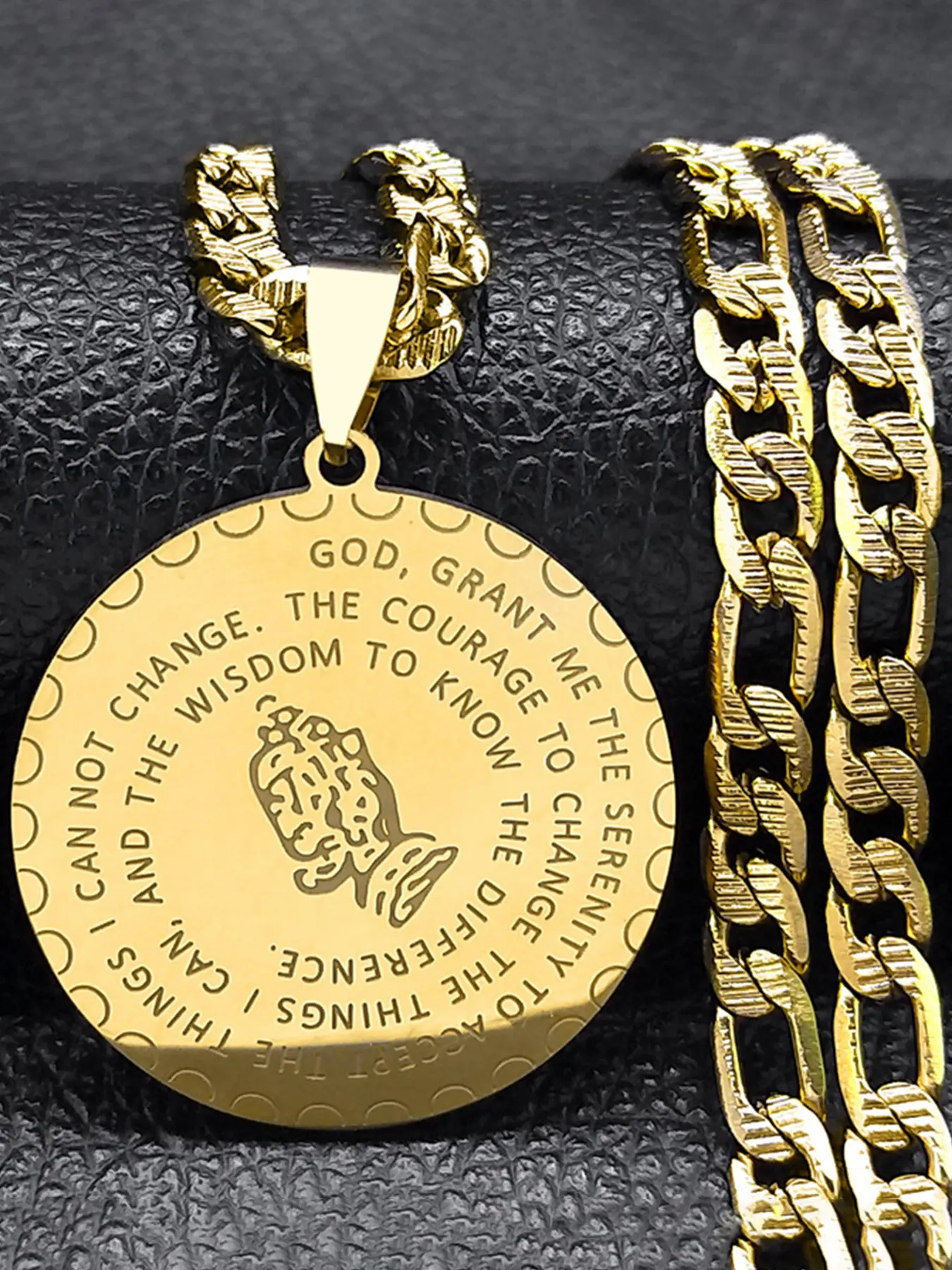 God Grant Me The Serenity To Accept for Women Men Stainless Steel Bible Verse Prayer Hand Chain collar Engraved Faith Necklace Religious Jewelry