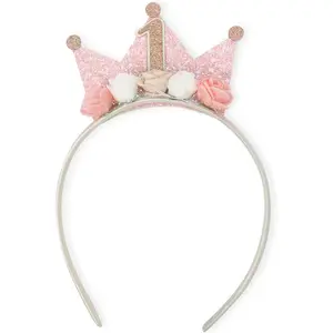 1st Birthday Princess Headband - Sparkling Tiara for Toddler Girls, Age 1-6, Crown, Flower Headbands (1st Birthday Edition)