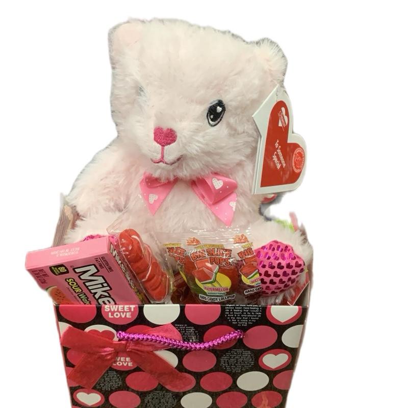 Sweetie Valentine's Day Basket with Plush Bear & Assorted Candy Treats Perfect for Holiday Gifting and Sweetheart Gifts Party Favors Assortment