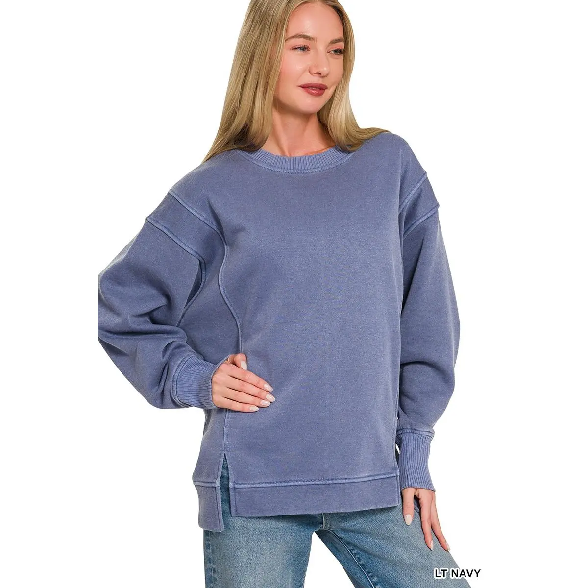 Women's Zenana Vintage Style Basic Polyester Pigment Dye Exposed-seam Fleece Hoodie Sweatshirt, Casual