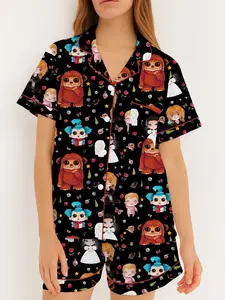 Women's Labyrinth Printed Pajama Set, Two-Piece Button-Up Top & Shorts, Casual Homewear, Loungewear, Comfortable All-Season Sleepwear