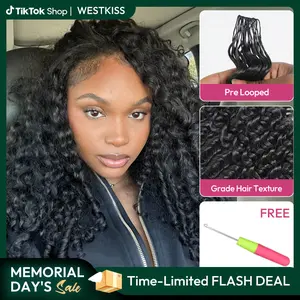 [NEW IN] West Kiss Burmese Curly Feather Crochet Human Hair for Mircale Knots Boho Braids Knotless Pre-Separated 50g/Bundle Deep Wave Human Hair Extensions tiktokshopmemorialday