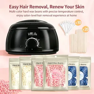 Viilife Pain-Free Salon Waxing Kit, Includes Hard Wax Pot Heater, Cream Beans, Rose Beans, Chamomile Beans, Application Sticks, Nose Hair Remover, Wax Beads