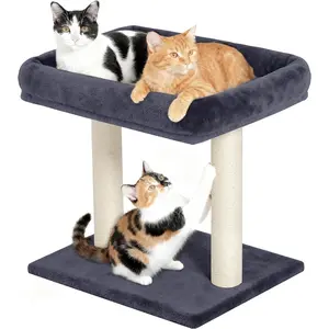 Cat Tree with Large Top Perch Bed (19"*15.8"), Small Cat Tower with Scratching Post for Indoor Cats, Dual Natural Sisal Scratcher,Space-Saving,Removable Bed (Dark Gray)