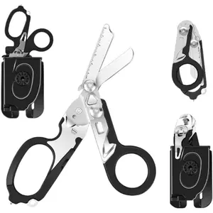 6 in 1 Multifunctional Trauma Shears, Portable Folding Design Stainless Steel Emergency Shears with Holster, Hand Tools for Home & Outdoor, Survival Gear