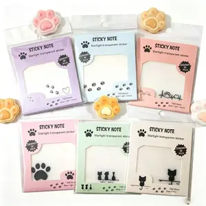 4/6/8 Random Flashing Transparent Sticky Notes + 5 Cat Paw Magnet Stickers, Waterproof Semi-Transparent Notes for Books, School, Office