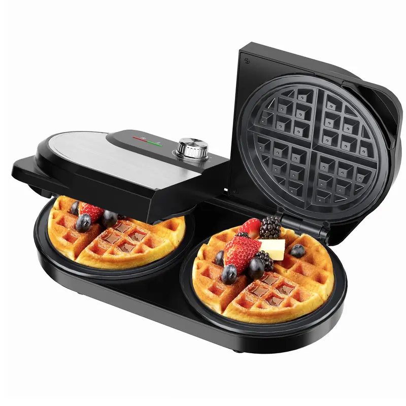 Double Waffle Maker 6 Inch, 1400W Belgian Waffle Maker for house Breakfast and Snacks, Stainless Steel Waffle Iron with Nonstick Plates, Temperature Knob, Cool-Touch Handles