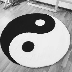 Ying Yang Rug - Round Black and White Design for Home Decor