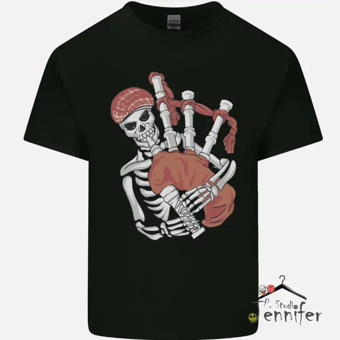 Gildan Tshirt  A Skeeeeeleton Playing the Bagpip Mens Cotton T-Shirt-173G